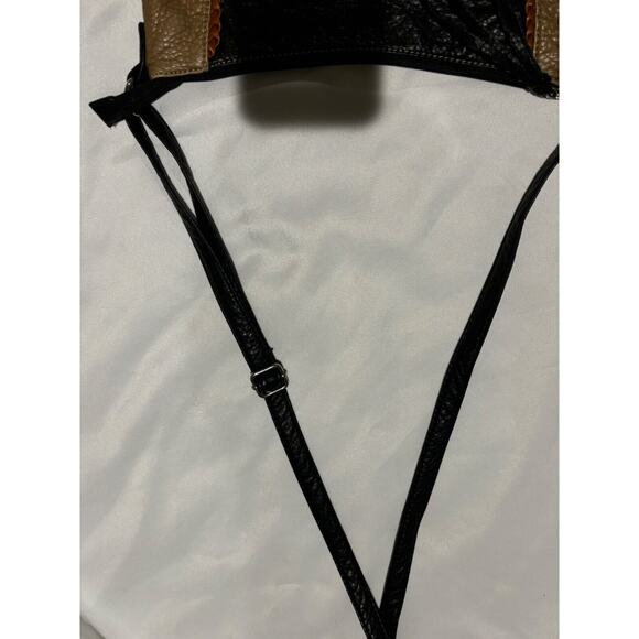 MARC FISHER-Dark Brown/Tan-Pebbled Leather-adj. crossbody strap boho 80’s Purse - Picture 6 of 8